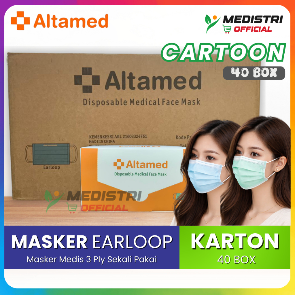 Jual KARTON 40 Box - Masker Medis Altamed Earloop 3ply Pria Wanita Box ...