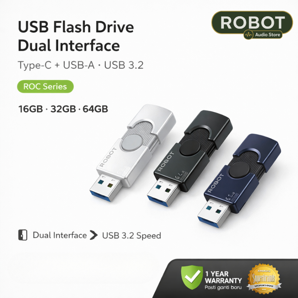 Jual ROBOT USB Flash Drive 16GB/32GB/64GB ROC216/ROC232/ROC264 Dual ...