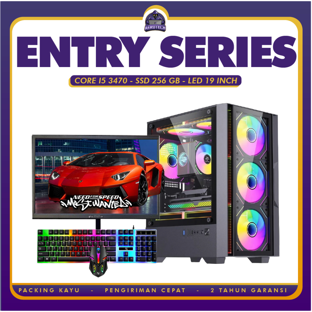 AEROTECH ENTRY PC RAKITAN DESAIN DAN ONLINESHOP CORE I5 3470 | RAM 8 GB | SSD 256 GB | LED 19 INCH FULLSET GARANSI 1 TAHUN SIAP PAKAI