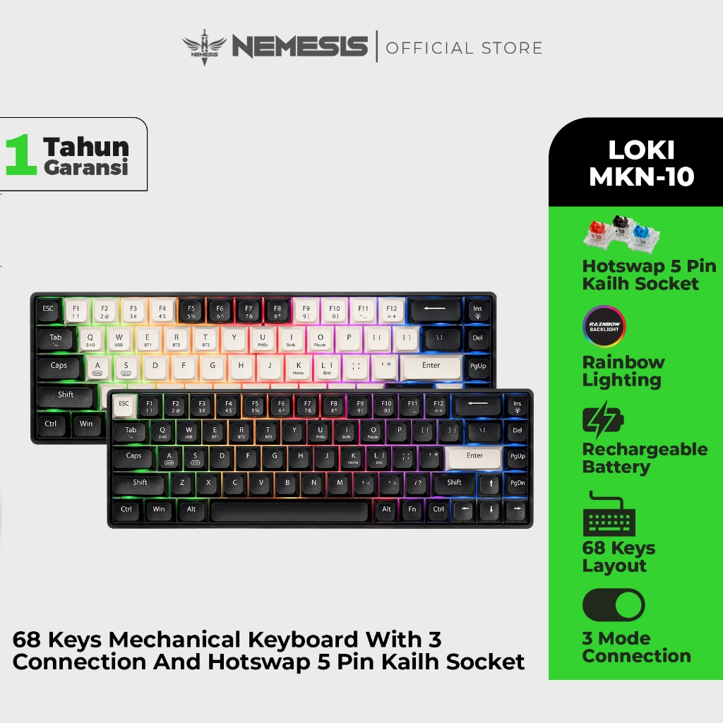 Jual NEMESIS Keyboard 3in1 Wireless Connection Hotswap 5 pin LOKI MKN ...