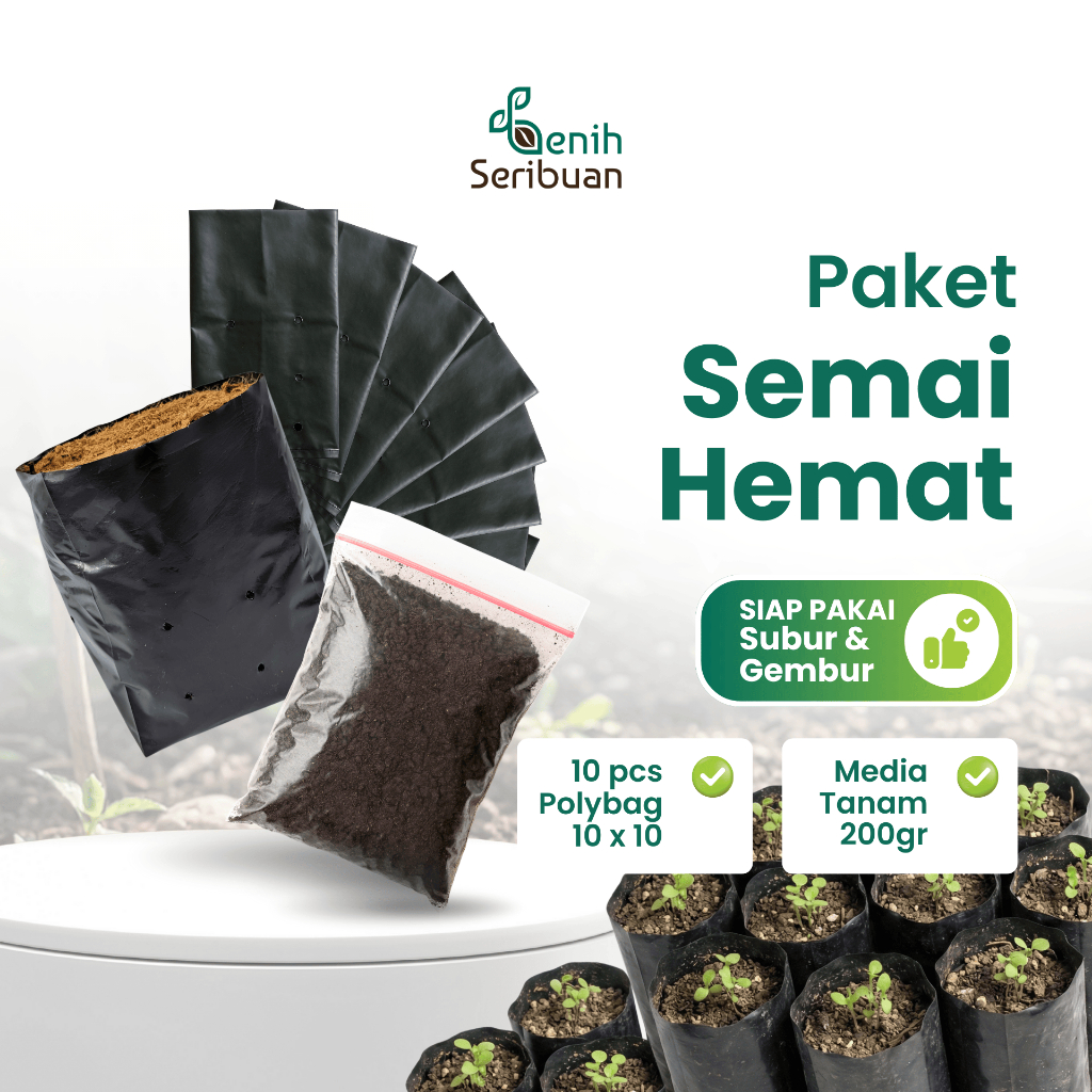 Benih Seribuan - Media Tanam Organik Siap Pakai 200gr - Tanah Subur Campuran Pupuk untuk Semai Bibit Sayur Bunga + Bonus Polybag