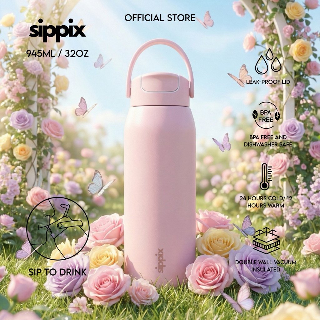 Jual SIPPIX SIPPY ROSE Water Bottle Stainless 945mL Thermos Cup Vacuum ...