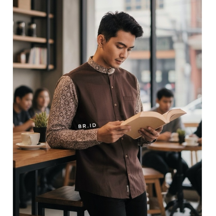 Kemeja Koko Pria Shanghai Kombinasi Batik NSS Series Lengan Panjang