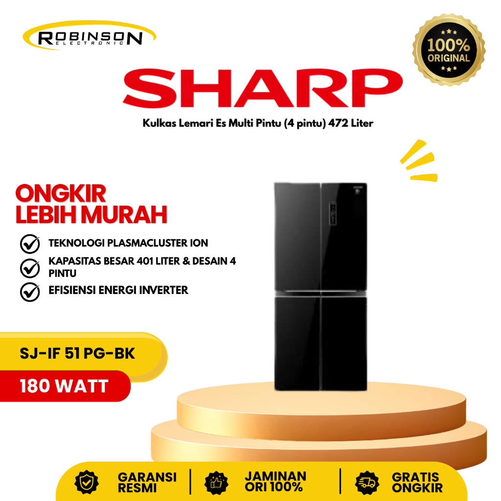 Jual Kulkas Sharp 401 Liter SJ-IF 51 PG-BK 4 Pintu | Shopee Indonesia