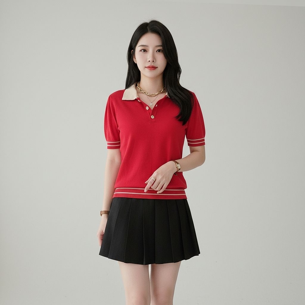 Cassa Basic V Knit Polo Top | Atasan Blouse Kaos Rajut Wanita Korean Style Kekinian Lengan Pendek Motif Polos Kancing S M L XL