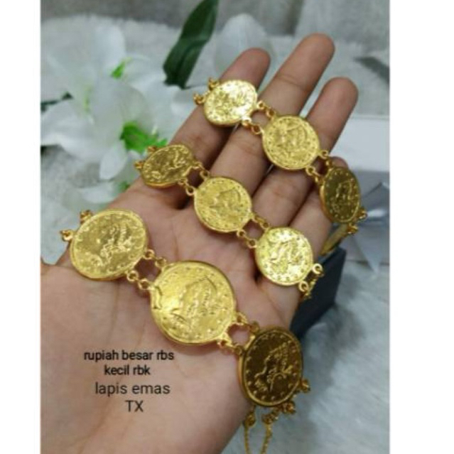 Jual Gelang koin rupiah ringgit replika emas Penang lapis emas 24k ...