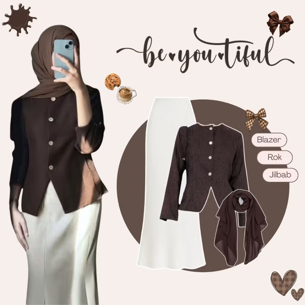 Jual Outfit Lebaran 3in1 Simple / One Set Wanita Blazer Mahogany ...