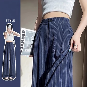 Celana Kulot Wanita Wide Leg Motif Garis Elegan Bahan Lembut Nyaman Desain Longgar Trendy OOTD