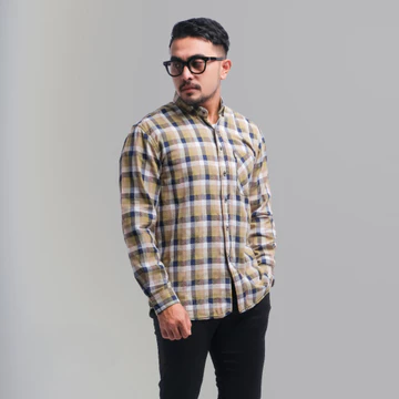 DGM Kemeja Flanel Pria Lengan Panjang Premium Kemeja Pria Kotak Hitam Coklat 001 G