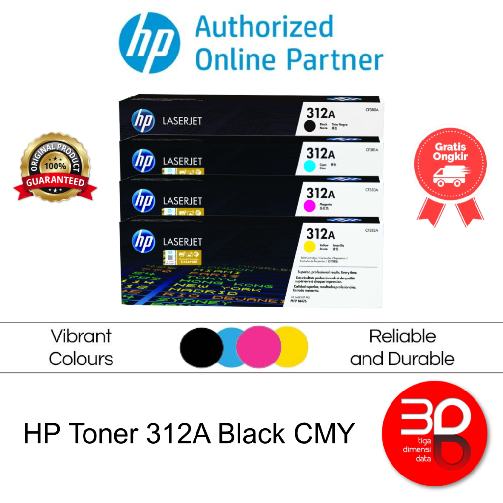 HP Toner 312A Black Cyan Magenta Yellow LaserJet Cartridge Original [CF380A CF381A CF382A CF383A]