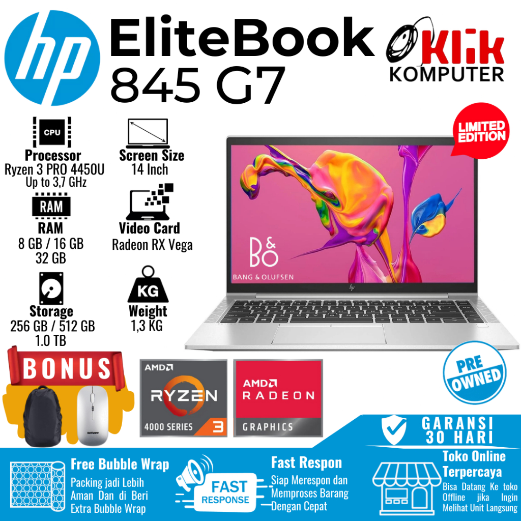 Jual HP Elitebook 845 Ryzen 3 PRO 4450U 14inch Slim Design