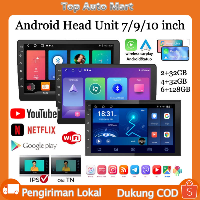 Jual Head Unit Mobil Android 7/9/10 inci 6+128G Carplay 2DIN Dukungan ...
