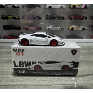 Jual Mini GT 148 Lamborghini Huracan White Red Stripe LBWK Liberty