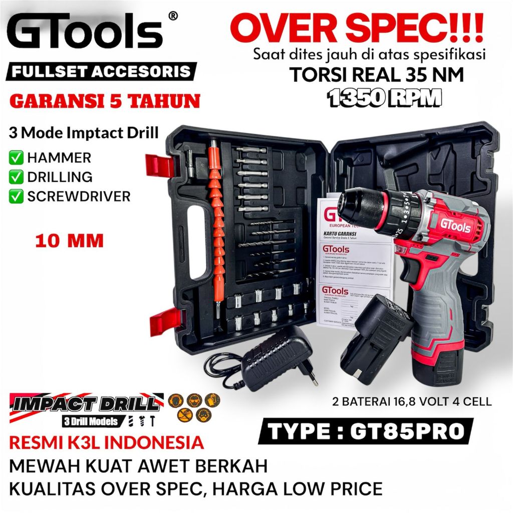 Jual GTOOLS BOR IMPACT DRILL BRUSHLESS TYPE GT85PRO 10MM KEYLESS AUTO ...