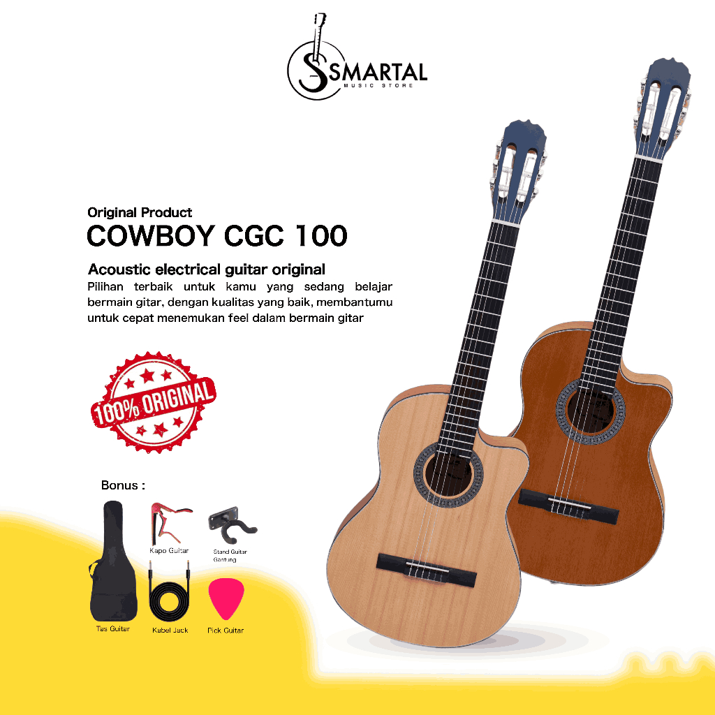 Gitar Akustik Elektrik Cowboy CGC 100 NA NS ORIGINAL Equaliser Tuner Cowboy  Classic Nylon Kayu