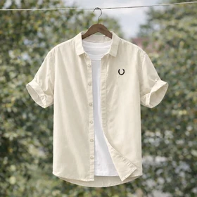 Kemeja Polos Lengan Pendek F.Perry Logo Depan Bordir Kemeja Polos Lengan Pendek Casual Kemeja