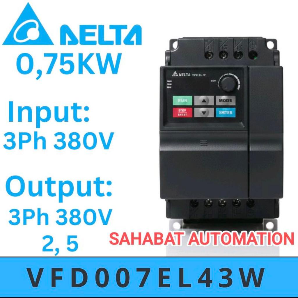 Jual VFD007EL43W Inverter Delta 0,75kw 1HP 3Phase 380V Inverter Delta ...