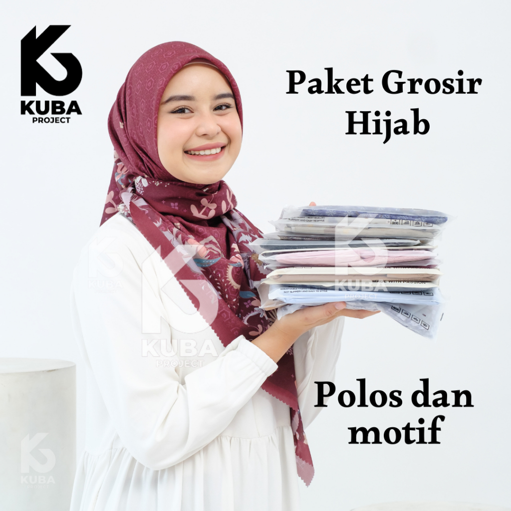 Kuba Project - 10pcs Grosir Hijab Motif Premium Azara Free Pouch Kerudung segi empat Voal Motif Umama / Azara Pouch Oleh-oleh Umrah & Haji Murah & Bermanfaat