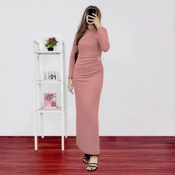 Orina Dress Wanita Knit Dress Kerut Pinggul Lea Store