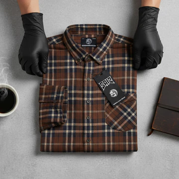 SAIZ GLORY Kemeja Pria Lengan Panjang Bahan Flanel Motif Double Liner Mocca