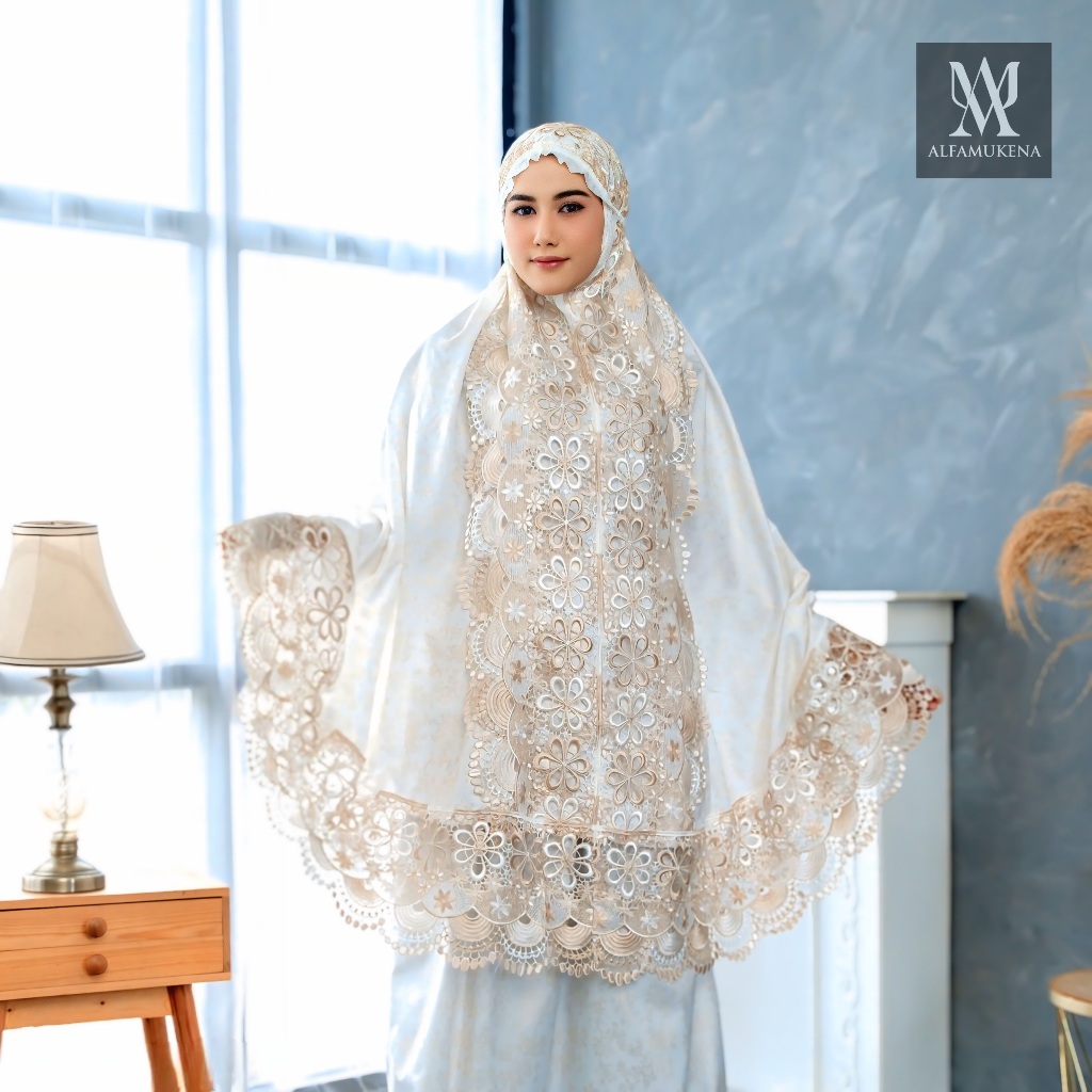 Mukena dewasa katun foil premium full renda bunga mewah