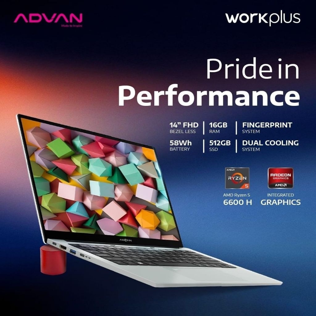 Jual ADVAN WORKPLUS AMD Ryzen 5 6600H RAM 16gb SSD 512GB 14