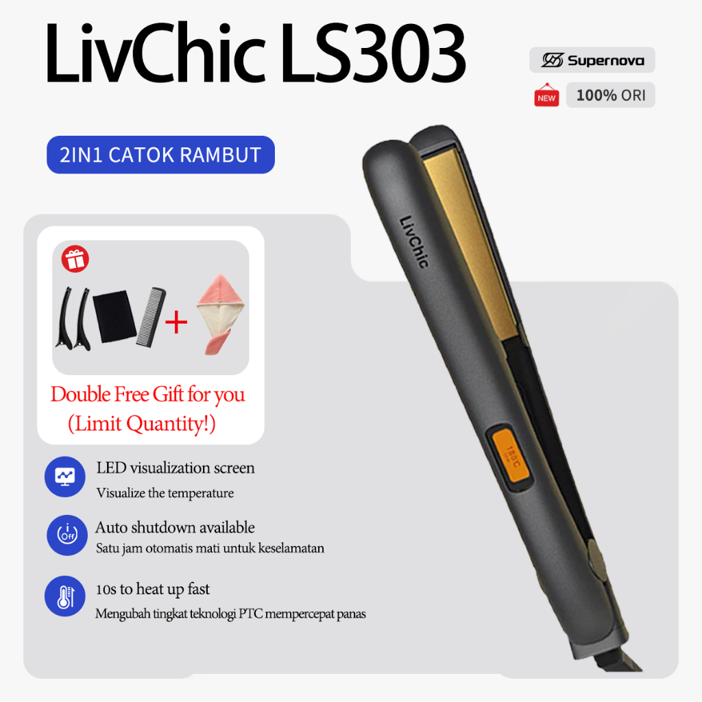 Jual LivChic 2IN1 LS303 Catok Rambut untuk Meluruskan Keriting Ringan ...