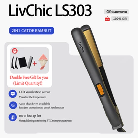 LivChic 2IN1 LS303 Catok Rambut Untuk Meluruskan Keriting Ringan Alat Pengeriting Rambut Tongkat