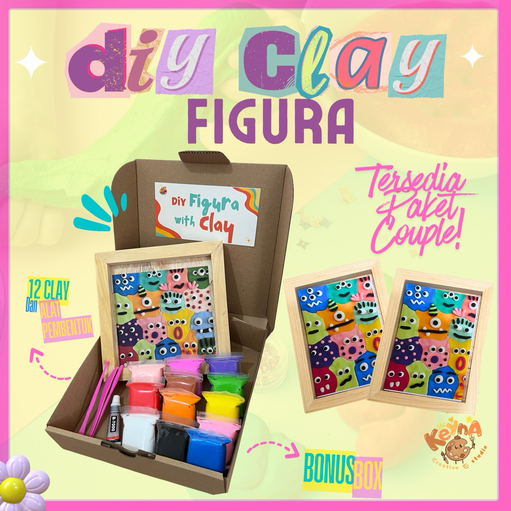 PAKET FIGURA DIY CLAY  | Seni Doodle varian Couple/satuan | 12 Warna Clay