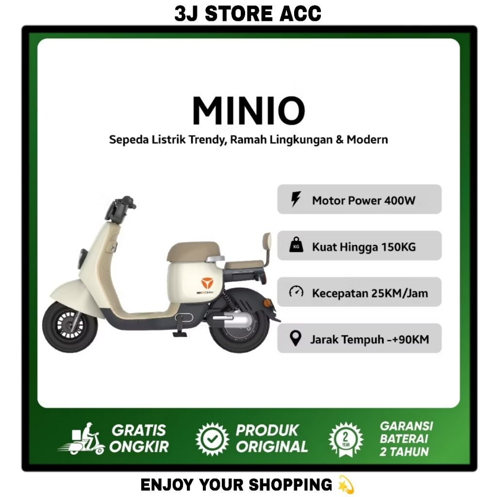 Sepeda Listrik Minio Jarak Tempuh 90KM Motor Power 400W Garansi Baterai 2 Tahun Original