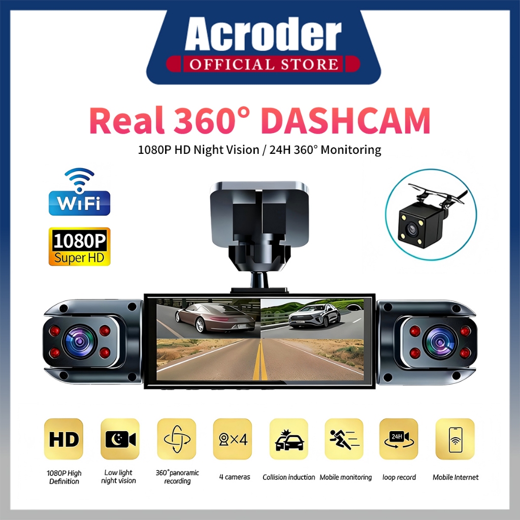 Jual Acroder Y13-WiFi Dashcam Mobil 4 Cameras 3.83 Inch IPS Layar HD ...