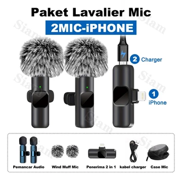 Q8 Wireless Microphone 2.4GHz Magnetik Suction Lavalier Mikrofon Peredam Bising Daya Tahan