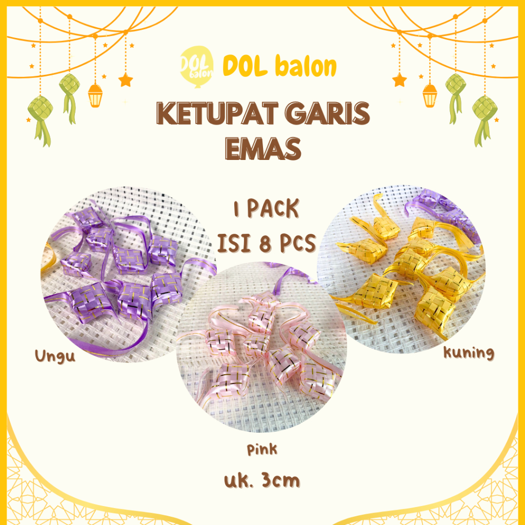 KETUPAT GARIS EMAS ISI 8 | DEKORASI GANTUNGAN IDUL FITRI LEBARAN RAMADHAN