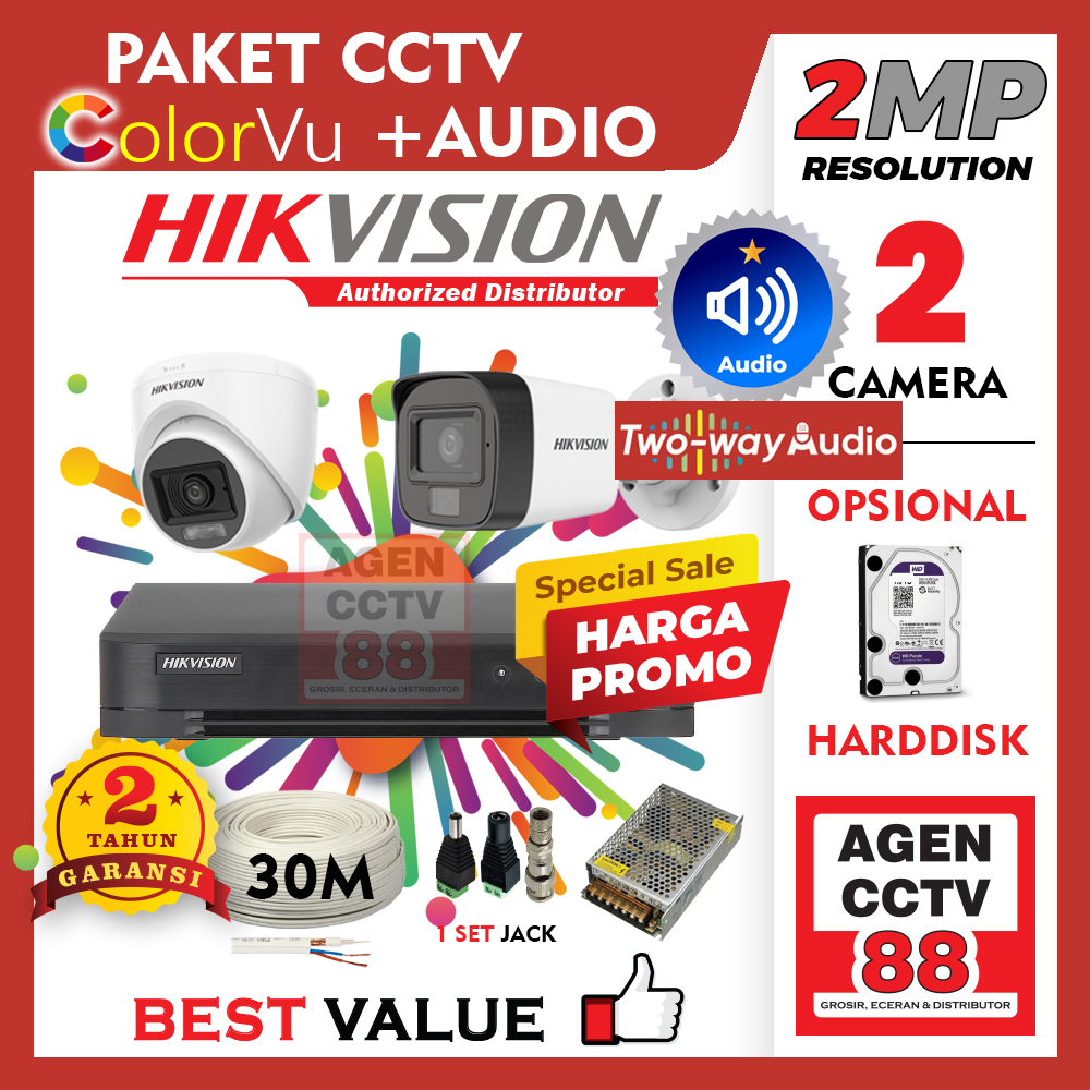 Jual Paket CCTV HIKVISION 2CH 2 Channel Camera 2MP Audio Two Way ...