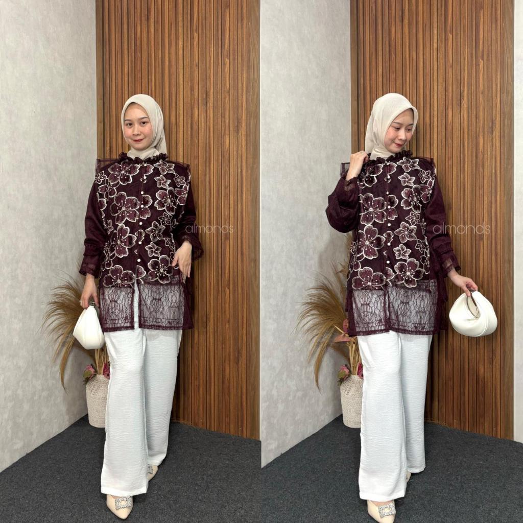 Jual MIYYA Blouse Silk Mix Chantily Atasan Brukat Motif Bunga Kondangan ...