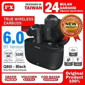 Headset TWS Earphone Bluetooth 6.0 Earbuds Headphone True Wireless ENC 4 Mics IPX4 PX Q80i Black