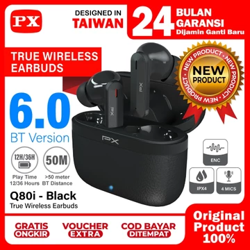Headset TWS Earphone Bluetooth 6.0 Earbuds Headphone True Wireless ENC 4 Mics IPX4 PX Q80i Black