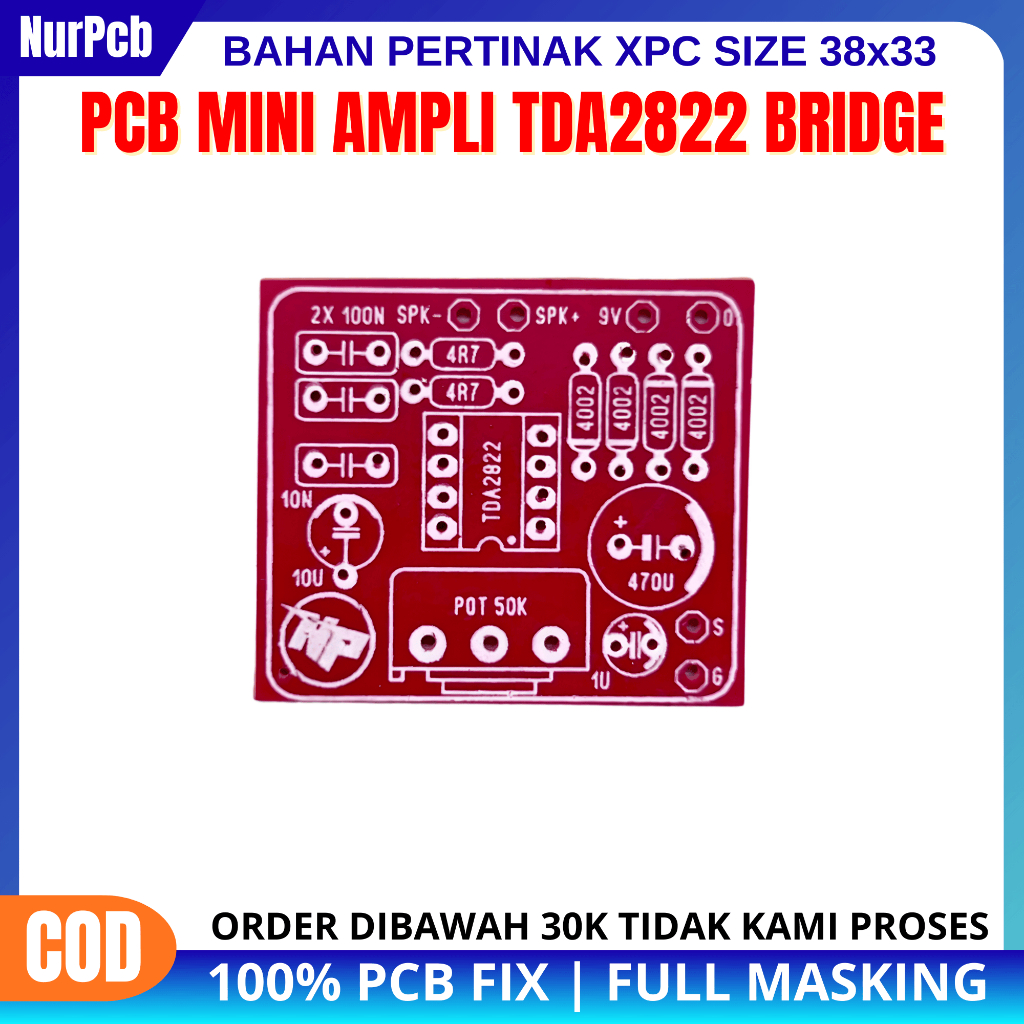 Jual NUR PCB - PCB Power Amplifier TDA2822 Bridge Mini 38x33mm 5–12VDC ...