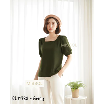 BL11788 Blouse Wanita Scuba Tangan Pendek Motif Polos Casual 11788