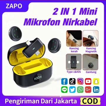 Q8 Mikrofon Wireless Microphone Clip On – Dual Mic Magnetic Lavalier Lapel Dengan Charging Case