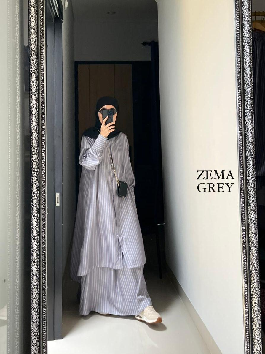 Jual Zema Set Tunik Rok Lebar Muslimah – Setelan Tunik Midi Modis Bahan ...