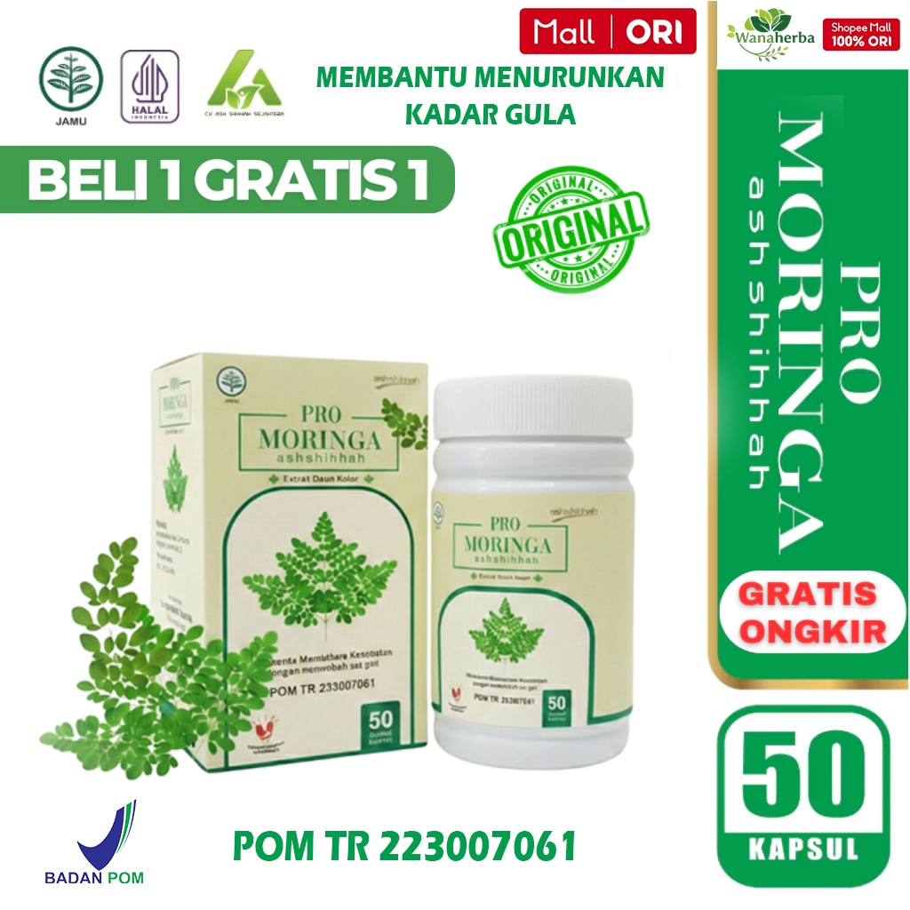 Beli 1 Gratis 1 Pro Moringa Kapsul Ekstrak Daun Kelor Atasi Diabetes / Turunkan Gula Ash-Shihhah Original BPOM