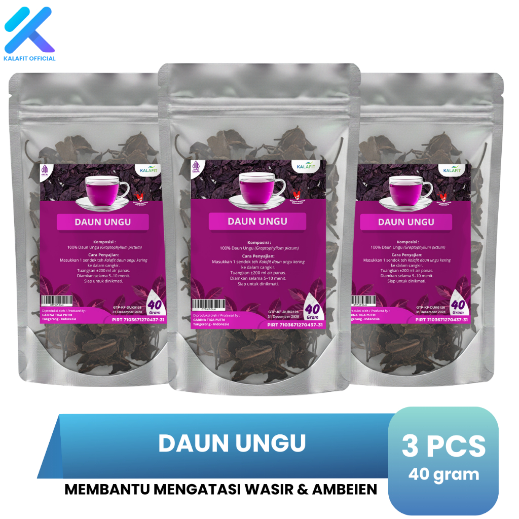 PAKET 3 POUCH Daun Ungu Kering Handeuleum Untuk Wasir dan Ambeien 40gr