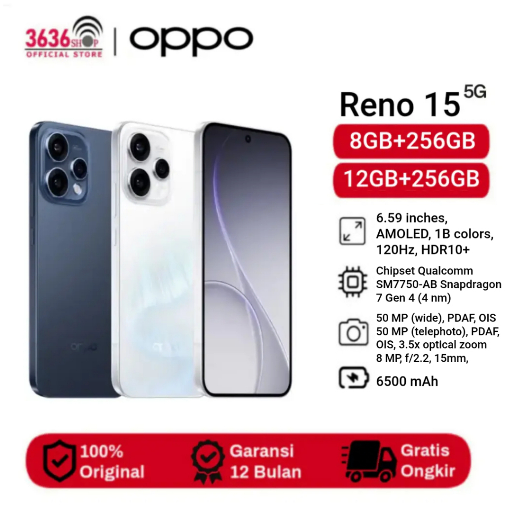 Jual Oppo Reno 15 5G [8GB+256GB] [12GB+256GB] AMOLED 6.59 ...