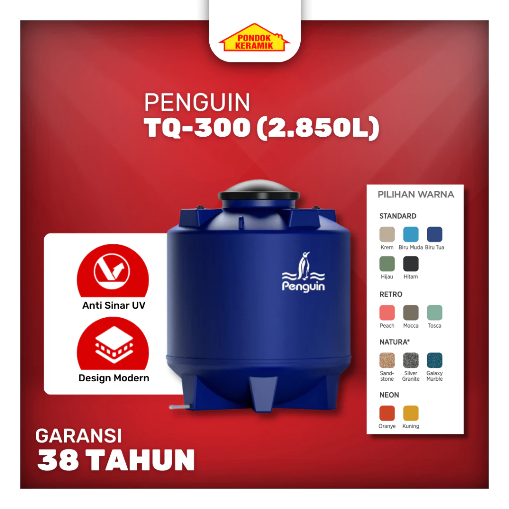 Penguin TQ-300 2850 Liter Toren Tandon Tangki Air Underground Tank Berbagai Warna