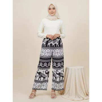 Celana Panjang Kulot High Waist Motif Gajah Unisex Rayon Premium Adem Nyaman Pinggang Karet