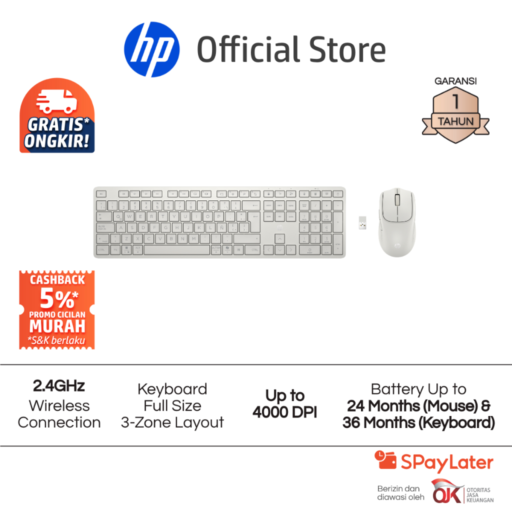 Mouse and Keyboard Combo HP Multi-Device Dual-Mode 490C A/P Black / White Wireless Bluetooth 4000 DPI Garansi 1 Tahun Promo Murah Gratis Ongkir Offici