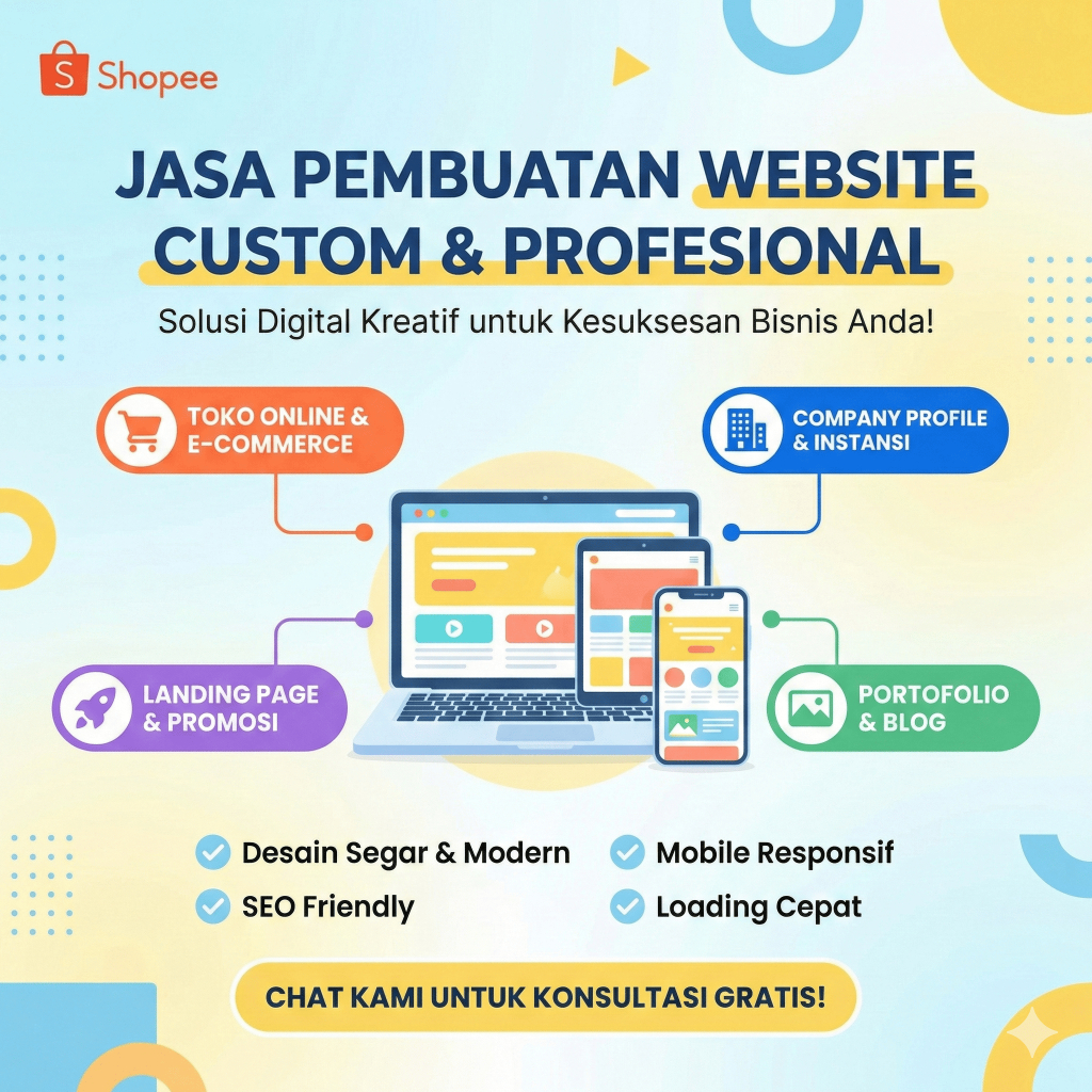 Jasa Pembuatan Website Custom Profesional Company Profile Toko Online E-commerce Landing Page Portofolio Sekolah Klinik Desa Restoran Booking Katalog Properti Travel Dealer Sales Berita Blog SEO Friendly Responsive UI UX Design Web Apps Fast