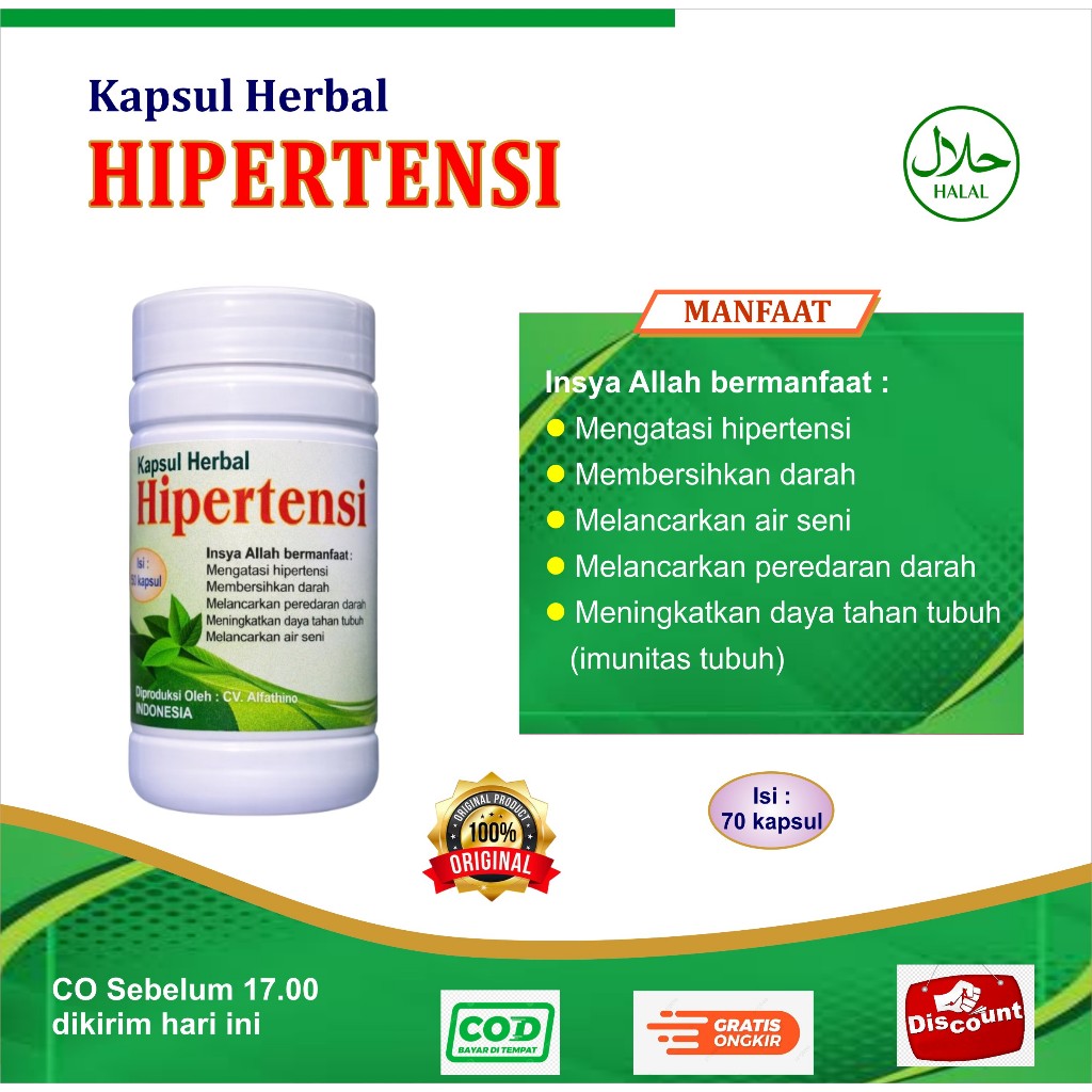 Kapsul Herbal Hipertensi 70 Kapsul I Untuk Mengatasi Tekanan Darah Tinggi