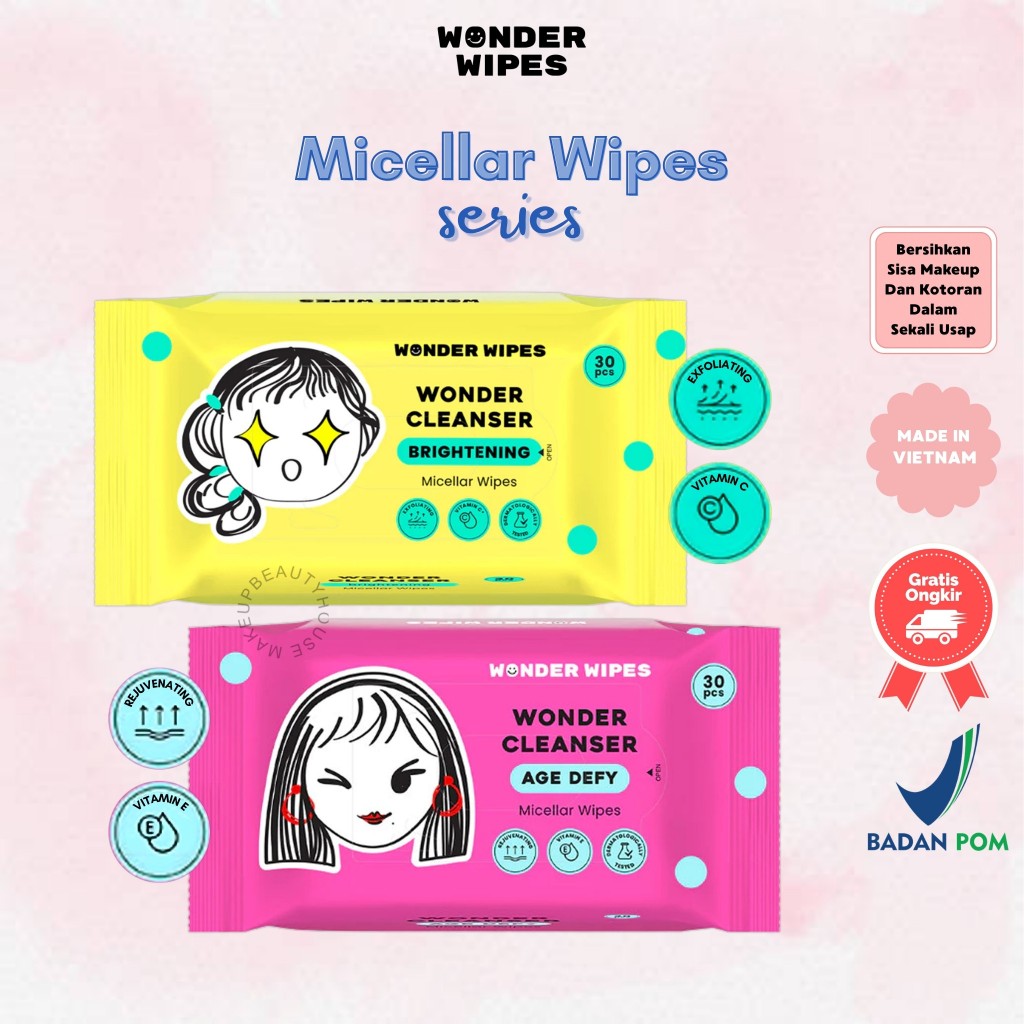 WONDER WIPES Cleanser Age Defy / Brightening Micellar Wipes 30pcs - Tisu Basah
